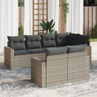 7-delige Loungeset met kussens poly rattan grijs