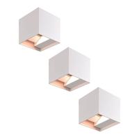 Set van 3 Kansas LED Wandlampen - 7 Watt 660 lumen - IP65 Waterdicht - 3000K Warm Wit - Binnen en buiten - Kubus - Up & Down Light - Wit