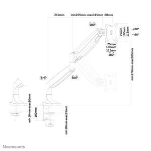 Neomounts NM-D750WHITE 1-voudig Monitor-tafelbeugel 25,4 cm (10) - 81,3 cm (32) Kantelbaar, Zwenkbaar Wit