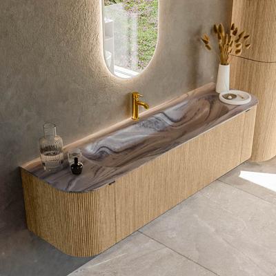 Badmeubel Mondiaz Kurve-Dlux | 170 cm | Meubelkleur Oak | Wastafelkleur Sombra | Solid surface | Wasbak midden spoelbak | 1 kraangat