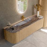 Badmeubel Mondiaz Kurve-Dlux | 170 cm | Meubelkleur Oak | Wastafelkleur Sombra | Solid surface | Wasbak midden spoelbak | 1 kraangat