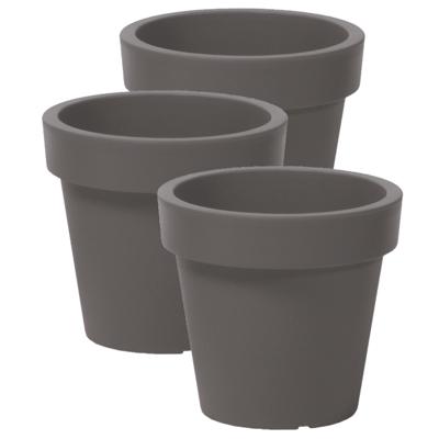 Prosperplast Bloempot Basic - 3x stuks - kunststof - steengrijs - D16 x H15 cm - buiten/tuin