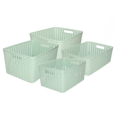 Set van 4x stuks opbergboxen/opbergmandjes rotan mintgroen kunststof