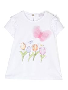 Monnalisa t-shirt fleurie à appliques en tulle - Blanc