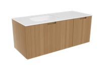 Balmani Adagio zwevend badkamermeubel 135 x 55,5 cm verweerd eiken met Tablo Arcatto asymmetrisch linkse wastafel in matte Solid Surface