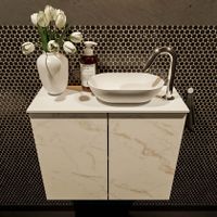 Mondiaz Fowy toiletmeubel 60cm Carrara met blad en waskom talc rechts 1 kraangat