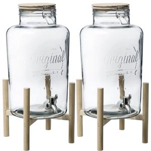 2x stuks - glazen drank dispenser - 8 liter - kunststof kraantje en houder