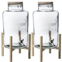 2x stuks - glazen drank dispenser - 8 liter - kunststof kraantje en houder - thumbnail