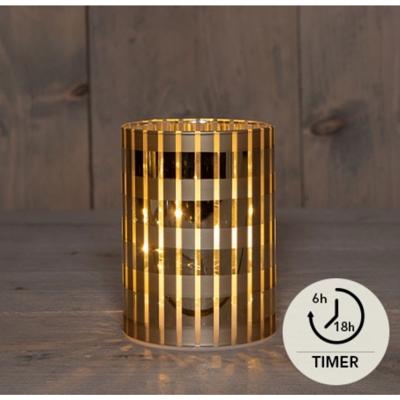 Cylinder glas ruit 10led warm wit 9h12 cm goud mat/glans - Annas collection