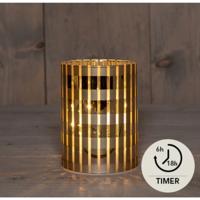 Cylinder glas ruit 10led warm wit 9h12 cm goud mat/glans - Annas collection