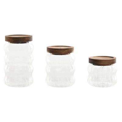 Set van 3 Potjes Home ESPRIT Transparant Natuurlijk 550 ml 750 ml 3 Onderdelen
