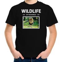 Leeuw t-shirt met dieren foto wildlife of the world zwart voor kinderen - thumbnail