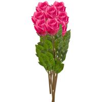 Kunstbloemen boeket Roos Bud - 8x - 58 cm - fuchsia - Kunst zijdebloemen