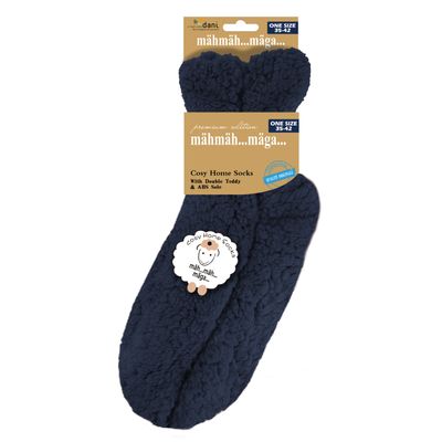 Donkerblauwe slofsokken/huissokken/bedsokken voor dames