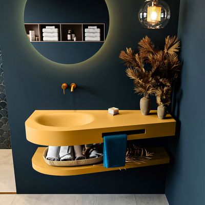 MONDIAZ RIVA 120cm Wastafel met planchet kleur Ocher. Wastafel DULCET links 0 kraangaten kleur Ocher. MONDIAZ RIVA 120cm Wastafel met planchet kleur Ocher. Wastafel DULCET links 0 kraangaten kleur Ocher.