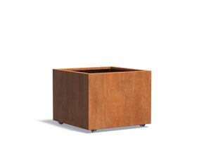 Cortenstaal plantenbak CARREZ met wielen 80x80x60cm.