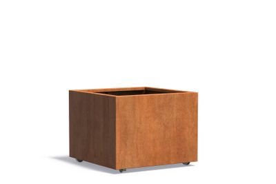 Cortenstaal plantenbak CARREZ met wielen 80x80x60cm.
