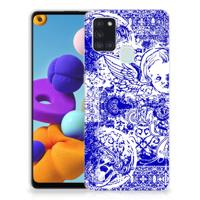 Silicone Back Case Samsung Galaxy A21s Angel Skull Blauw