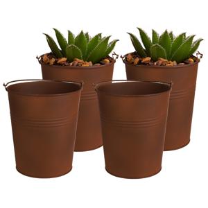 Plantenpot/bloempot emmer voor buiten - 4x - zink - roestbruin - D15 x H16 cm