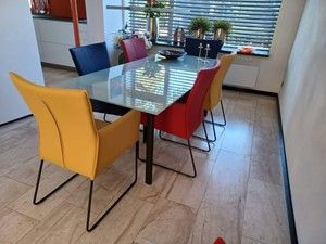 Set van 6 leren eetkamerstoelen - met designpoot - verschillende kleuren leer - Echt leer, Industrieel, ontdek de vele Leersoorten en Kleuren bij ShopX