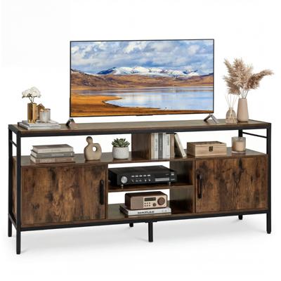 TV-Kast voor TV's van 65 Inch Lowboard met 2 Kasten en 4 Open Planken TV-Tafel met Verhoogde Metalen Poten TV-Kast voor de Woonkamer-Bruin