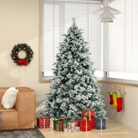 186 cm Sneeuwvlokken Led-Kerstboom met PE- en PVC-Naalden Kerstboom met 250 Warm Witte LED-Lampjes Kunstkerstboom voor Thuis