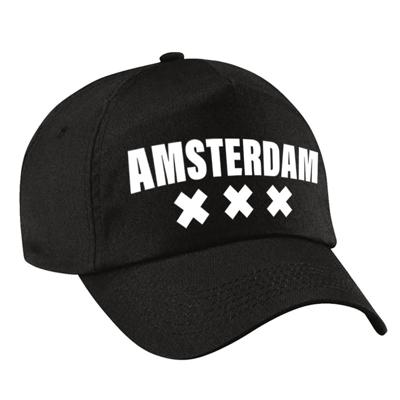 Amsterdam stad thema cap - petje - zwart - voor dames en heren - Amsterdam steden baseball cap Amsterdam stad thema cap - petje - zwart - voor dames en heren - Amsterdam steden baseball cap