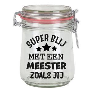 Cadeau voorraadpot - meester - glas - 10x7,5 cm - 720 ml - verjaardag cadeau - snoeppot - meesterdag