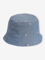 Denim hoed met geborduurde bloemen voor babymeisjes jeansblauw - thumbnail