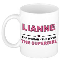 Naam cadeau mok/ beker Lianne The woman, The myth the supergirl 300 ml   -