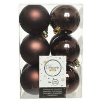12x Kunststof kerstballen glanzend/mat donkerbruin 6 cm kerstboom versiering/decoratie   - - thumbnail