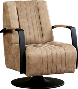 Taupe leren industriële draaifauteuil Galaxy - staal zwart frame met schotelvoet - Kenia Leer Taupe (taupe leer)