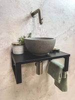 Saniclear Lovi fonteinset met grijze waskom en RVS kraan voor in het toilet - thumbnail