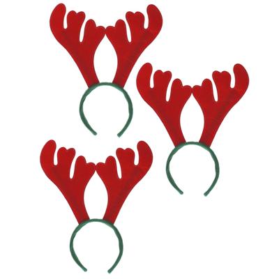 Rendier diadeem - 3x - rood/groen - vilt - haarband - verkleedaccessoire