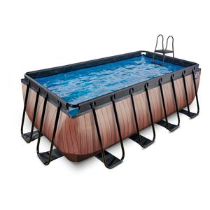 EXIT Wood zwembad - 400 x 200 x 122 cm - met zandfilterpomp en trap