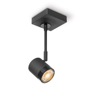 Moderne LED Opbouwspot Manu - Zwart - 9.5/9.5/25cm - Dimbaar - plafonniere gemaakt van metaal - inclusief LED lichtbron - GU10 fitting - 5W - 390lm - 3000K - warm wit licht