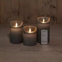 3Pcs Grey Rustic Wax Candle Moving Flame With Remote Co - Anna's Collection