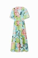 Midi jurk met kersenbloesemprint. - BLUE - M