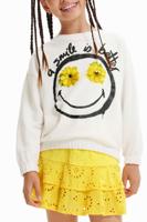 Sweatshirt met bloemen en Smiley® - WHITE - 7/8