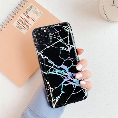 Voor iPhone 11 Pro Max TPU glanzende Laser marmer IMD kleurrijke mobiele telefoon geval (zwart)