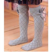 3 paren Kinder buis sokken mesh Bow prinses sokken Square grid over knie sokken grootte: 43cm (grijs)