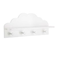 Kapstok kinderkamer - witte wolk - 4 haken en plank - MDF - 48 x 12 x 22 cm