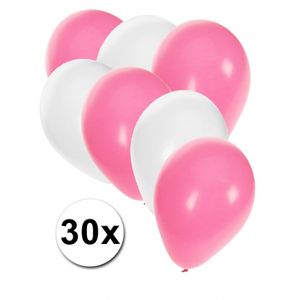 30x ballonnen wit en lichtroze