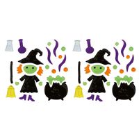 Horror gel raamstickers heks - 2x - 20 x 25 cm - oranje - Halloween thema decoratie/versiering - thumbnail