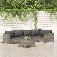 6-delige Loungeset met kussens poly rattan grijs