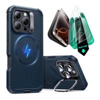 iPhone 16 Pro Cyber Tough Case with Stash Stand Protection Bundle - Dark Blue