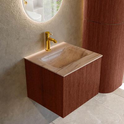 Badmeubel Mondiaz Kurve-Dlux | 50 cm | Meubelkleur Ruby | Wastafelkleur Saba | Solid surface | Wasbak midden spoelbak | 1 kraangat