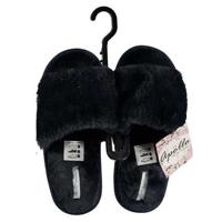 Huisslippers/instapsloffen/pantoffels - blauw met nep bont - dames