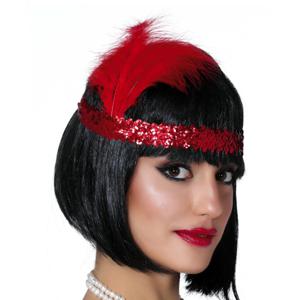 Charleston Flapper Hoofdband - 4x - met veer en glitters - rood - Dames - jaren 20/Twenties thema