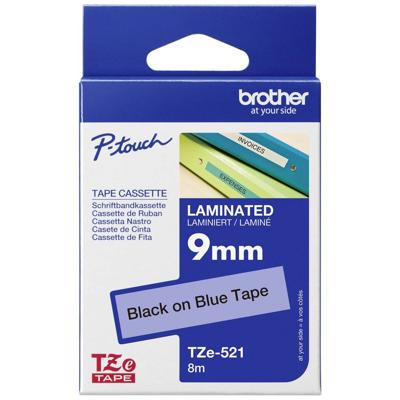 Labeltape Brother TZe, TZ TZe-521 PET Tapekleur: Blauw Tekstkleur:Zwart 9 mm 8 m